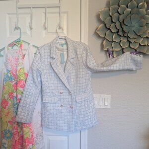 RICH MOM Tweed / Boucle DOUBLE BREASTED BLAZER WITH PEARL BUTTONS | L | NWT